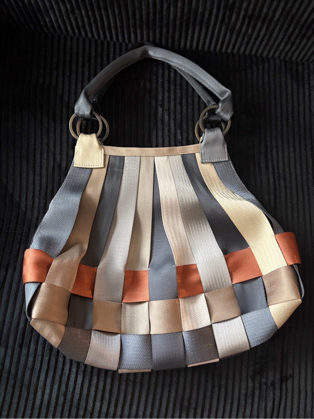 Woven Satin Tote Bag in Gray, Cream & Copper